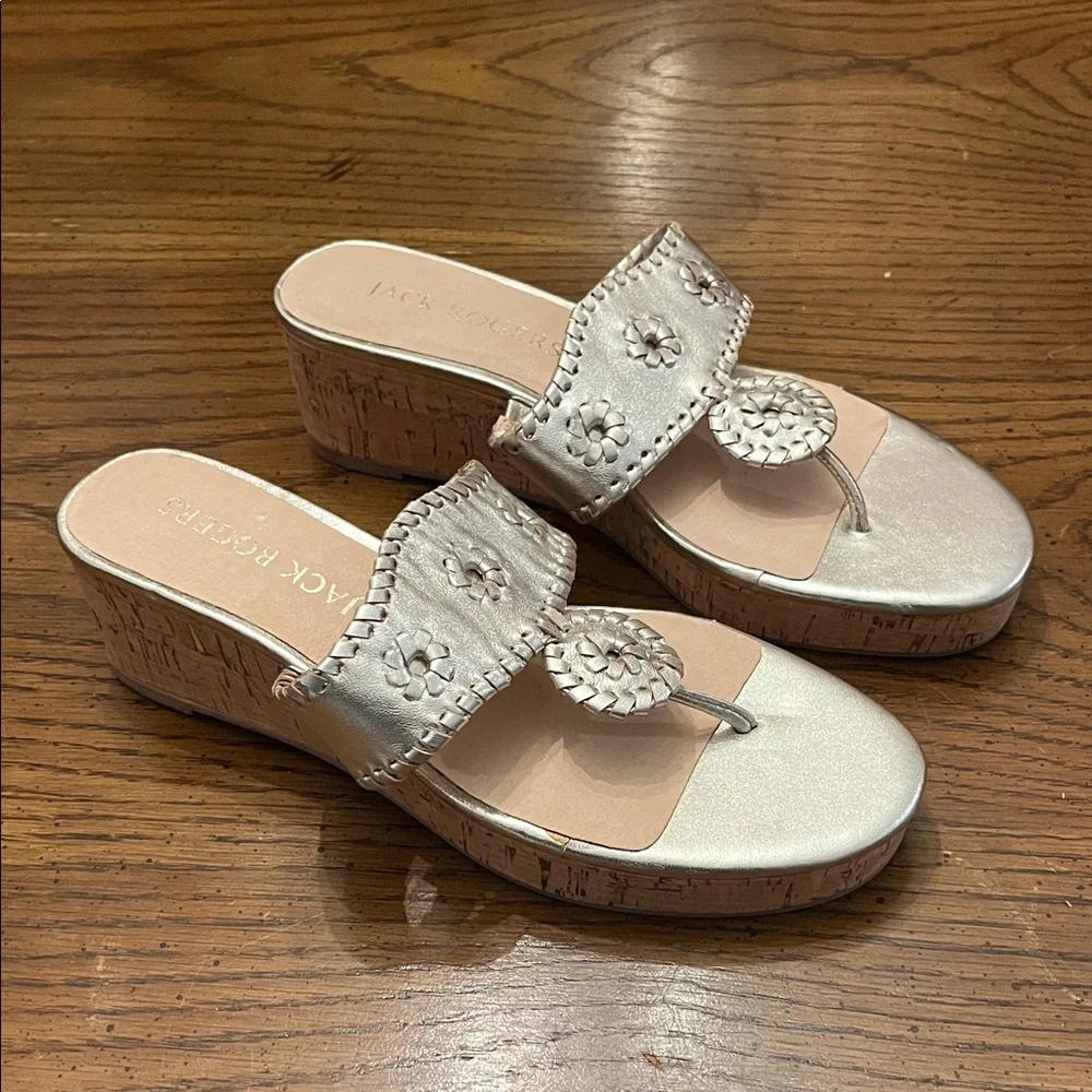 Jack Rogers Jacks Leather Stacked Mid Wedge, size 9,‎ new